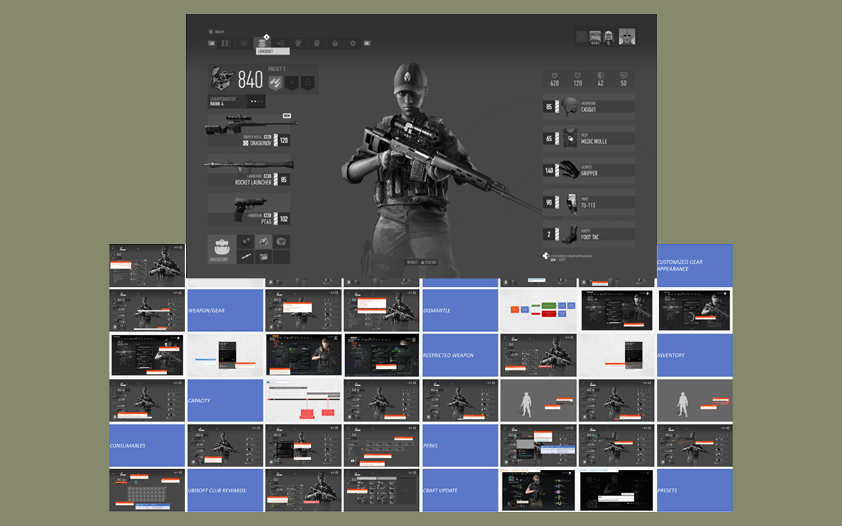 Wireframes et documentation de la page Loadout sur Ghost Recon Breakpoint